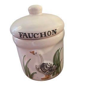 Vintage Hand Painted Goose Pottery Jar French/Italian Fauchon